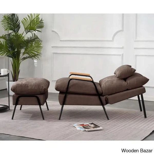 Modern Linen Accent Recliner With Ottoman | Adjustable Backrest And Pillow Armchair