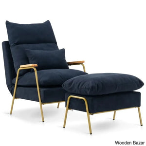 Modern Linen Accent Recliner With Ottoman | Adjustable Backrest And Pillow Armchair