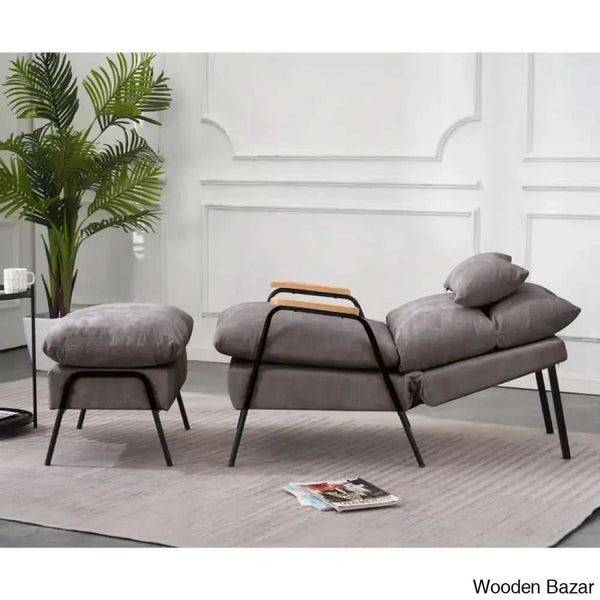 Modern Linen Accent Recliner With Ottoman | Adjustable Backrest And Pillow Armchair