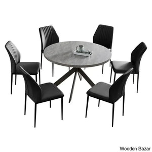 Modern Round Dining Table Set | Space-Saving Leisure Coffee With 6 Chairs