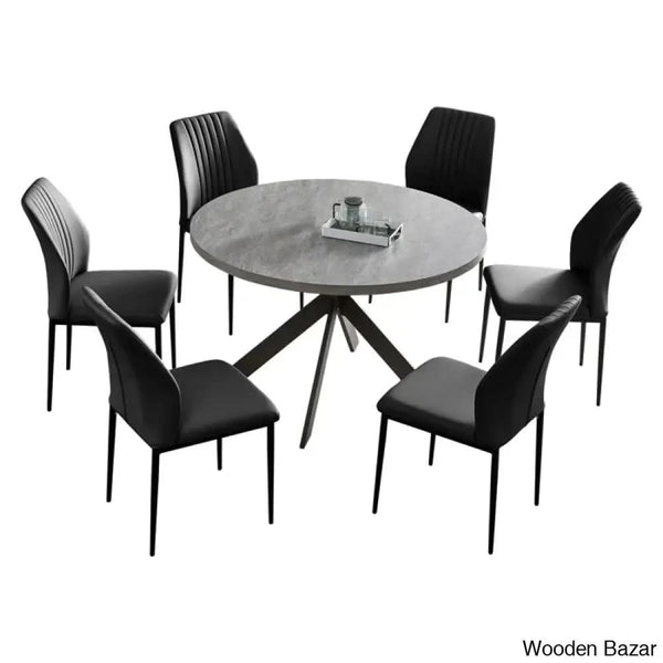 Modern Round Dining Table Set | Space-Saving Leisure Coffee With 6 Chairs