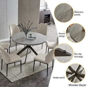 Modern Round Dining Table Set | Space-Saving Leisure Coffee With 6 Chairs