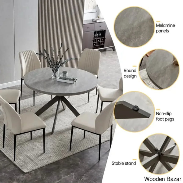 Modern Round Dining Table Set | Space-Saving Leisure Coffee With 6 Chairs