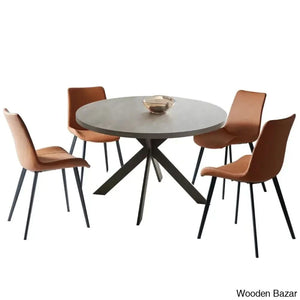 Modern Round Dining Table Set With Steel Legs – Stylish Kitchen For 4