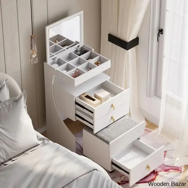 modern mini dressing table Modern White Makeup Vanity Set Mini Dressing Table with Stool & Mirror