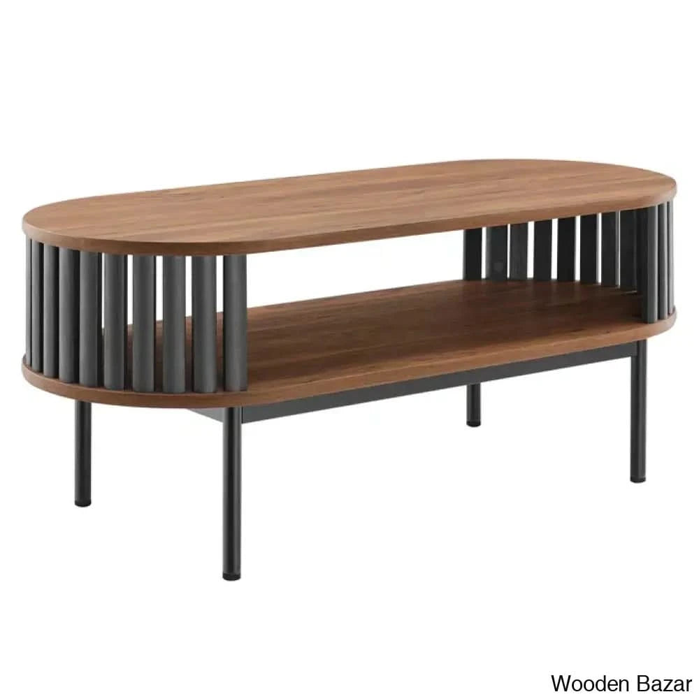 Moodway Fortitude Modern Coffee And Centertable Walnut Top/Black Base