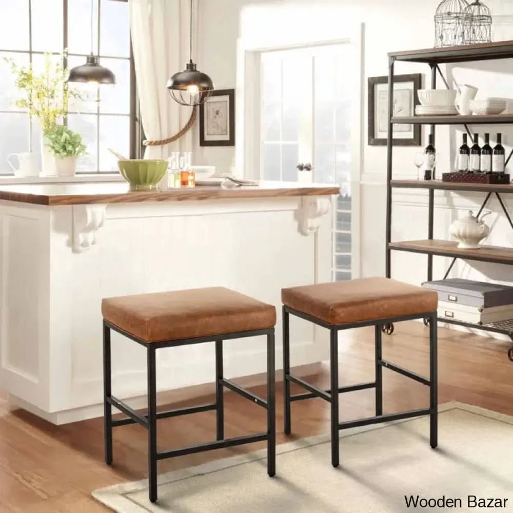 Munisen Swivel Upholstered 24’’ Counter And Bar Stool With Metal Frame (Set Of 2) Brown