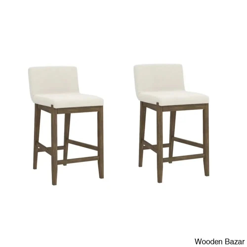 Natah Upholstered Counter And Bar Stool Set Cream Boucle/Dark Brown Frame / 2 (24.5’’ Seat Height)