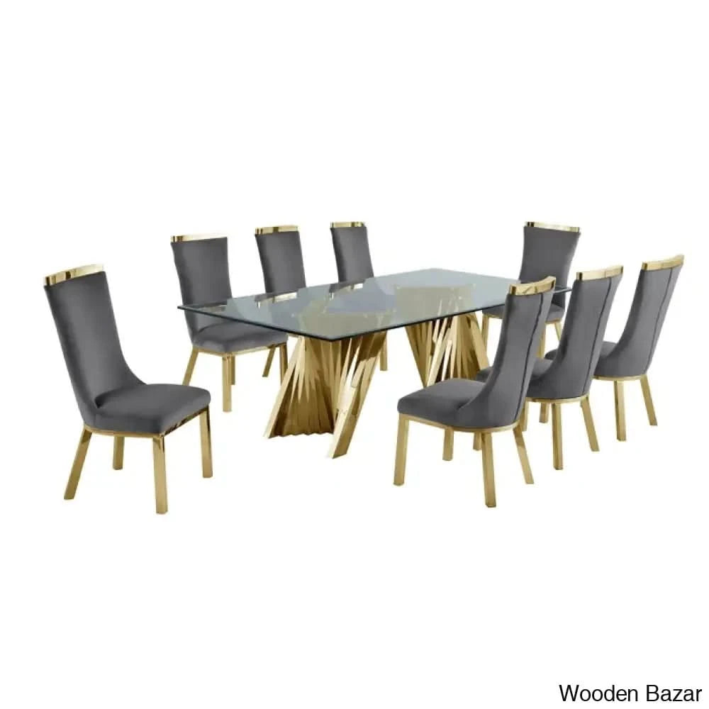 Nekki 8 Seater Double Pedestal Dining Set - Wooden Bazar Dark Gray