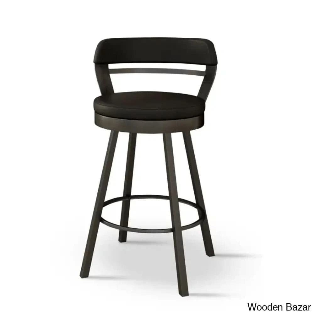 Neufeldo Swivel Upholstered Counter And Bar Stool With Metal Frame (Set Of 2) Black / Bar (30’’