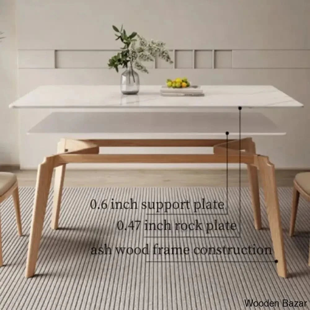 New Italian Rock Plate 6 seater Dining Table  Set With Luxury Solid Wood Chairs