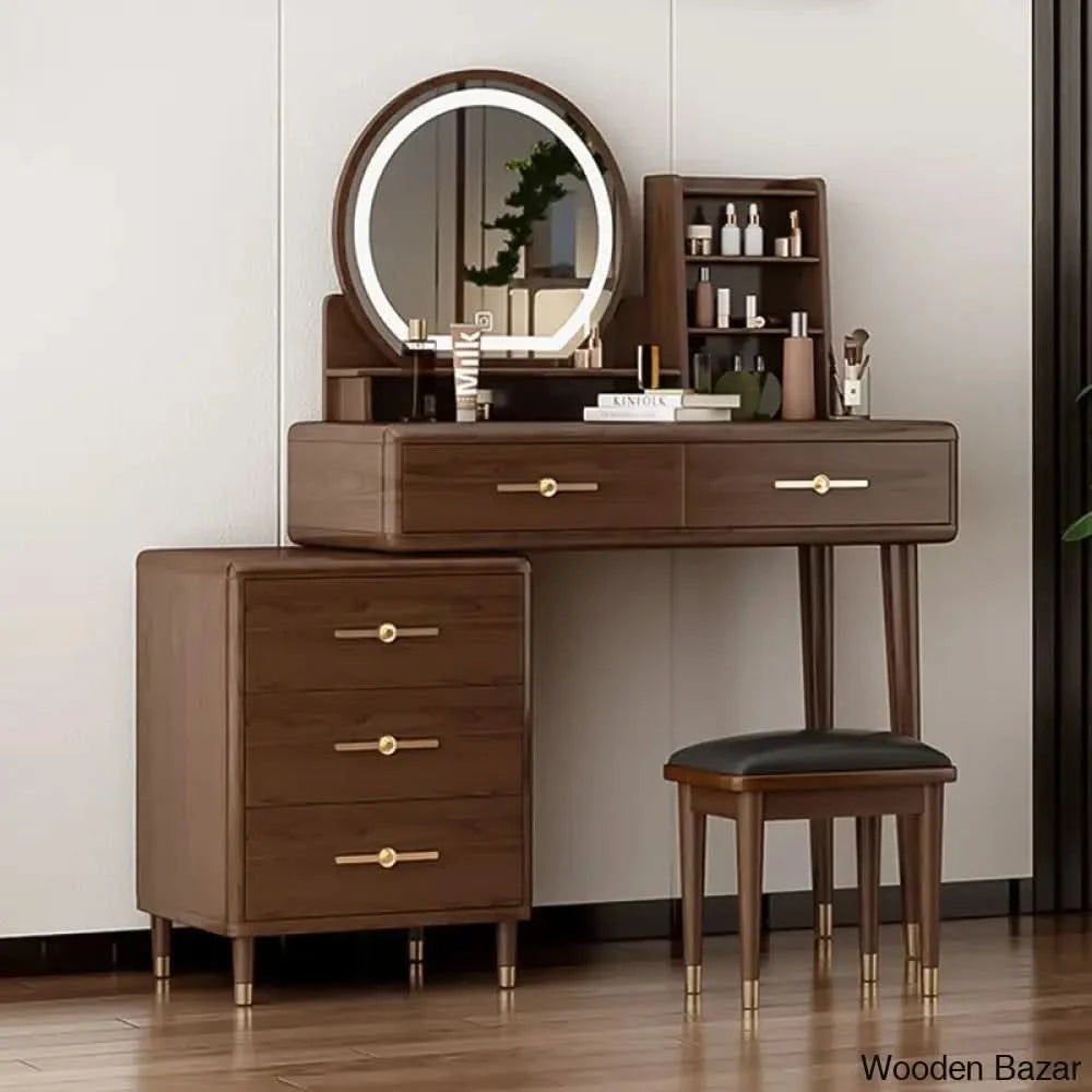 Newlon Vanity Dressing Table With Mirror Light And Stool