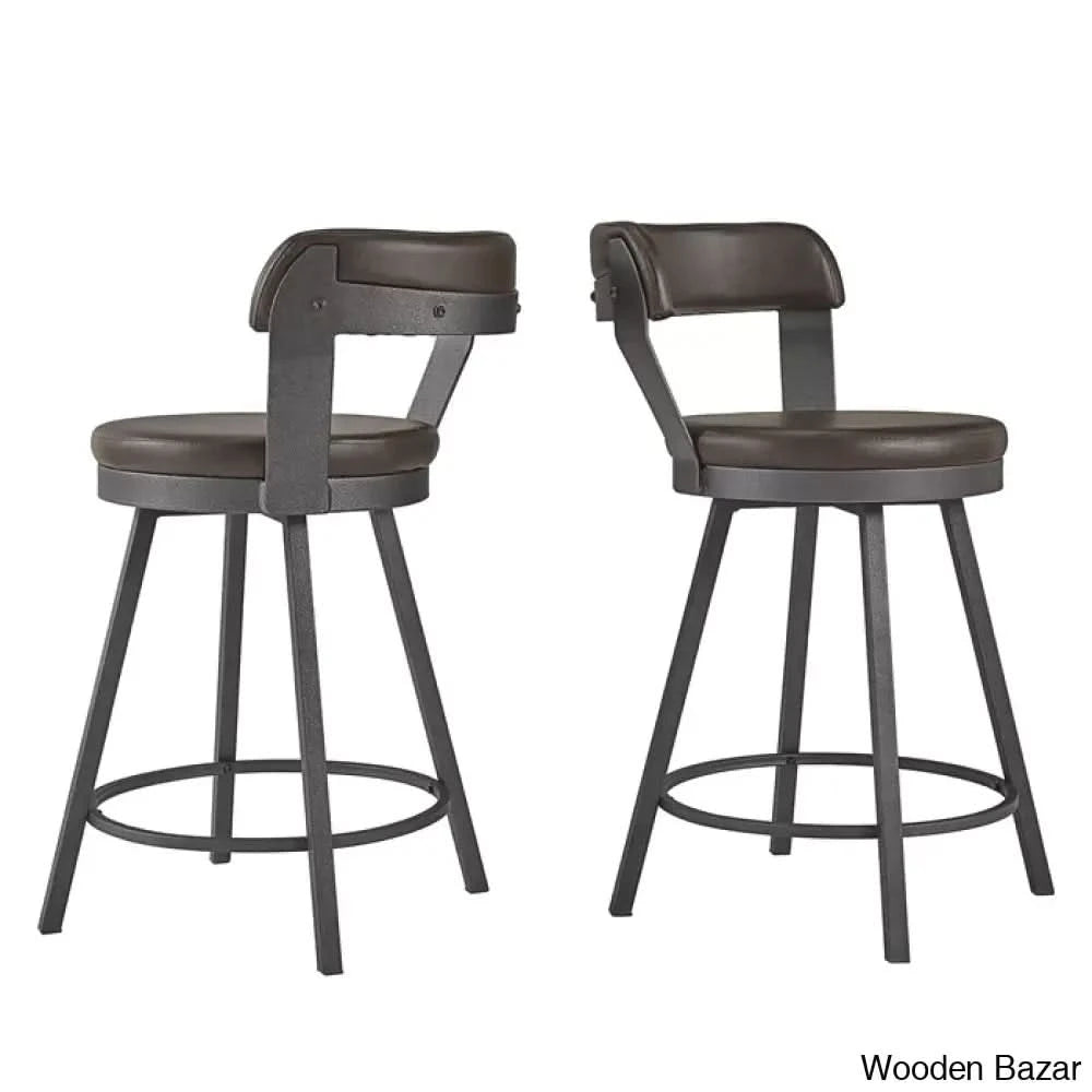 Nicksa Swivel Upholstered Counter And Bar Stool With Metal Frame (Set Of 2) Brown / Bar (30.3’’