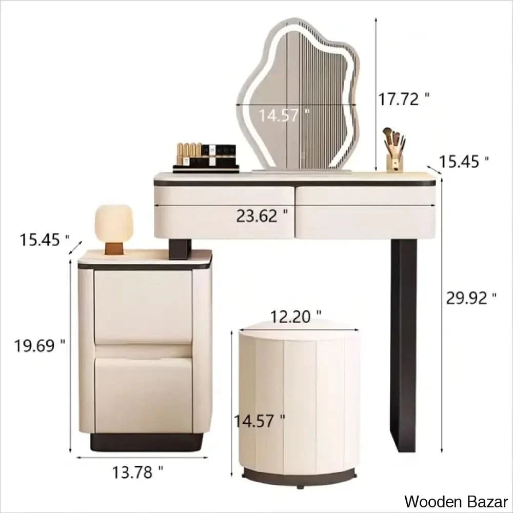 Niemi Vanity Dressing Table With Lighted Mirror And Stool