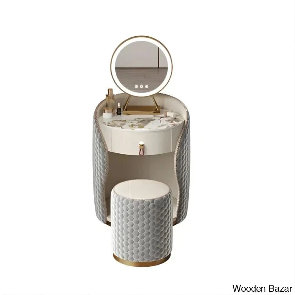 Nikkie Vanity Dressing Table With Lighted Mirror And Stool