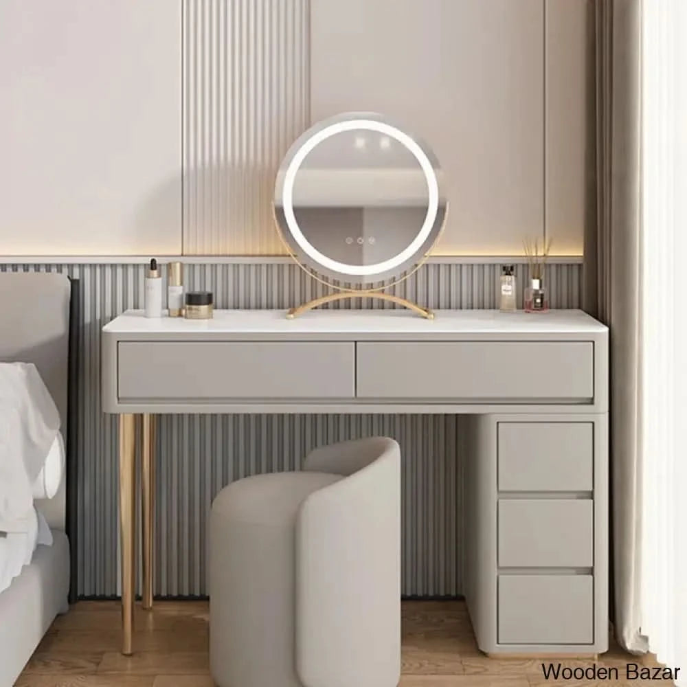 Nowlin Vanity Dressing Table With Lighted Mirror And Stool