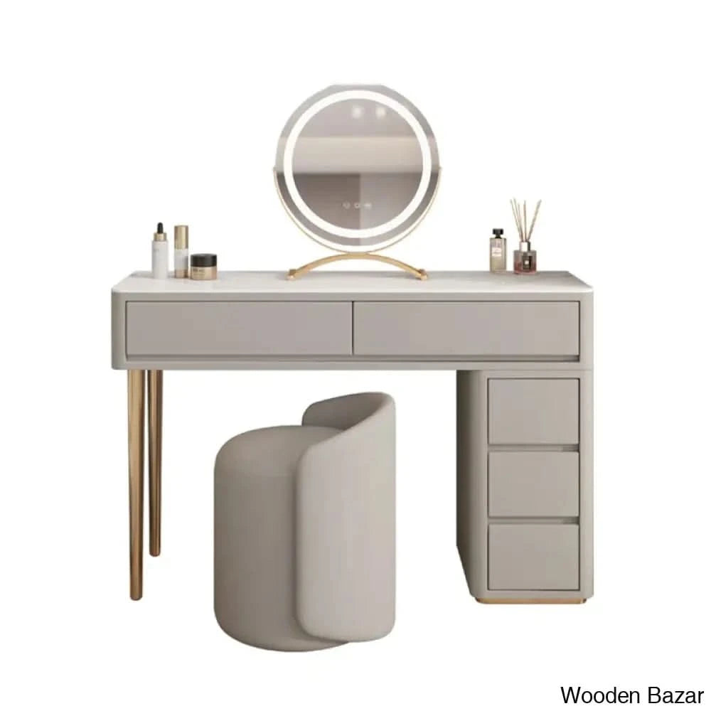Nowlin Vanity Dressing Table With Mirror Light And Stool