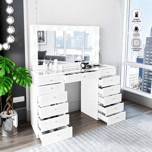 Looks Vanity Dressing Table with mirror & lights with 13 storage drawers