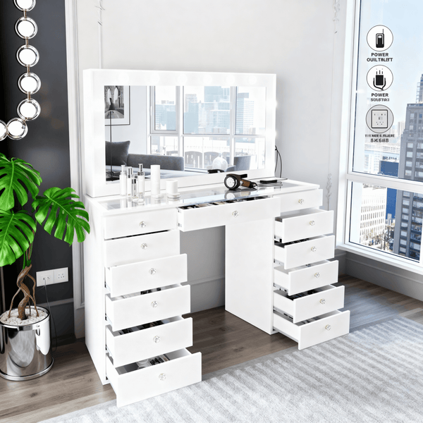 Looks Vanity Dressing Table with mirror & lights with 13 storage drawers