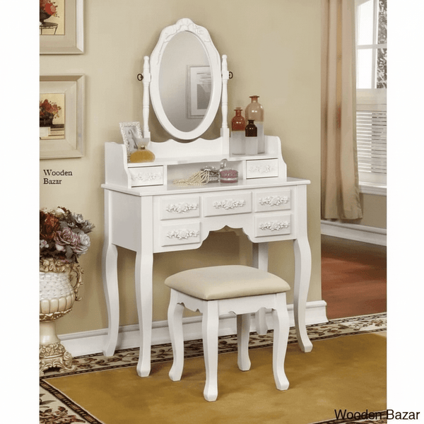 Wooden Bazar Sheehan Vanity dressing table wooden with mirror with stool