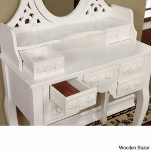 Wooden Bazar Sheehan Vanity dressing table wooden with mirror with stool