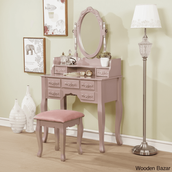 Wooden Bazar Sheehan Vanity dressing table wooden with mirror with stool