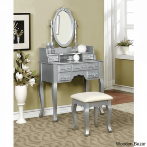 Wooden Bazar Sheehan Vanity dressing table wooden with mirror with stool