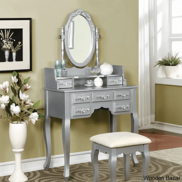 Wooden Bazar Sheehan Vanity dressing table wooden with mirror with stool