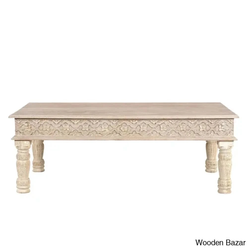 Pacjo Solid Wood Coffee And Center Table Sand White