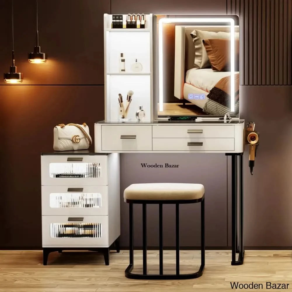Palamara Makeup Vanity Dressing Table With Led Light Mirror And Stool