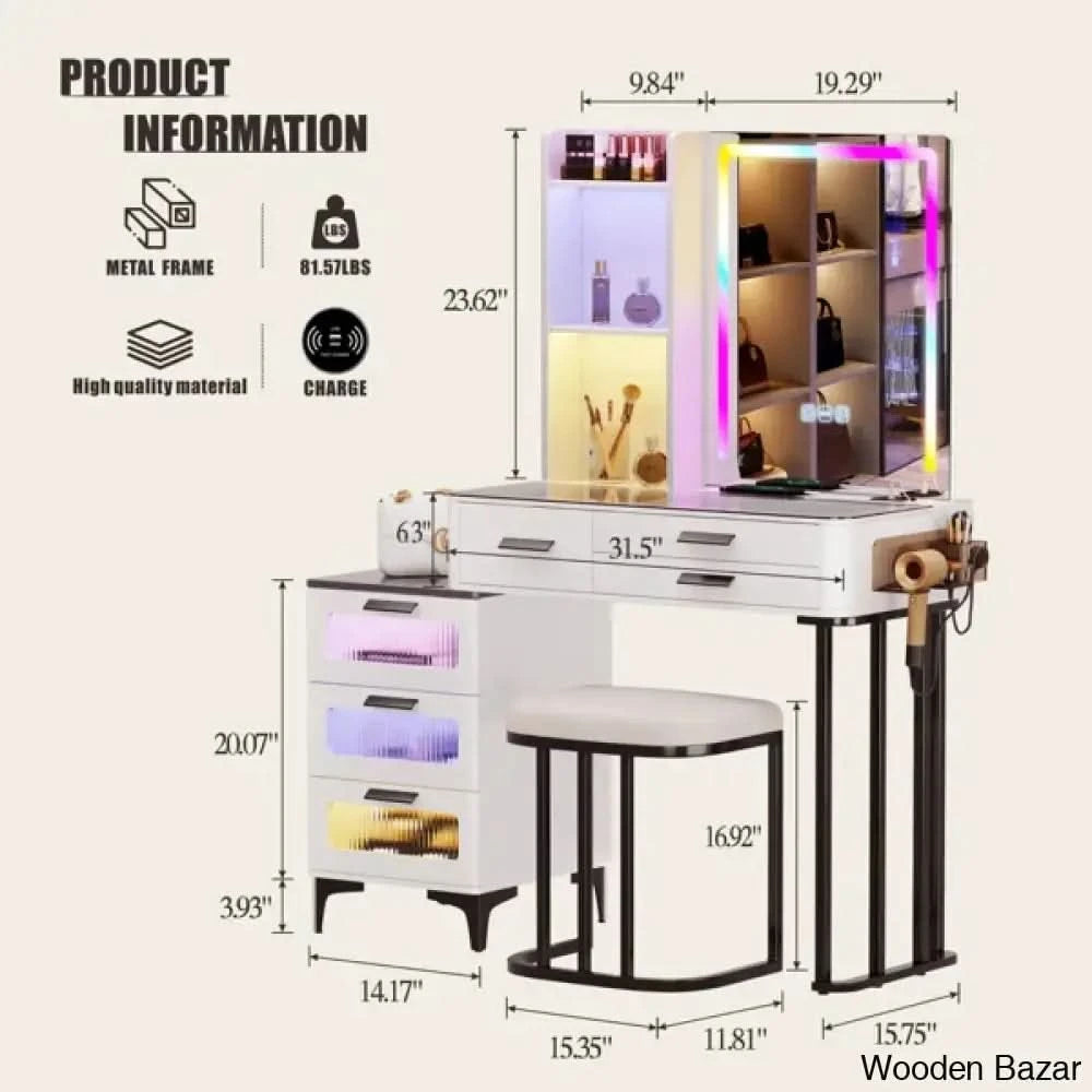 Palamara Makeup Vanity Dressing Table With Led Light Mirror And Stool