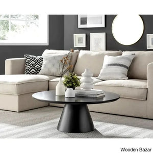 Palmic Luxury Pedestal Round Coffee And Center Table Matte Black Top/Matte Base