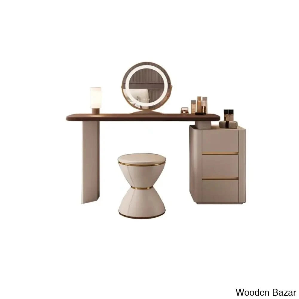 Peasley Vanity Dressing Table With Lighted Mirror And Stool
