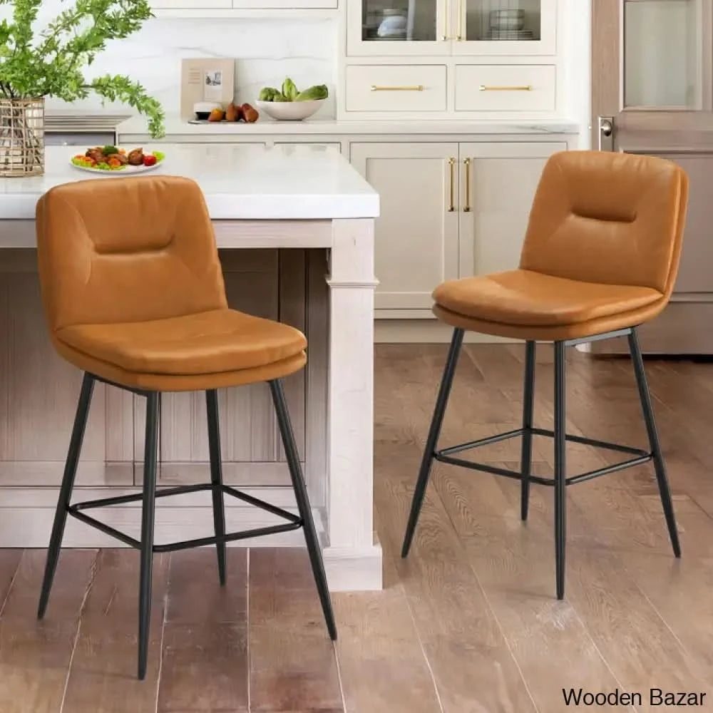Pelayoz Swivel Upholstered Leather Bar & Counter Stool (Set Of 2) Whiskey Brown / (30” Seat Height)