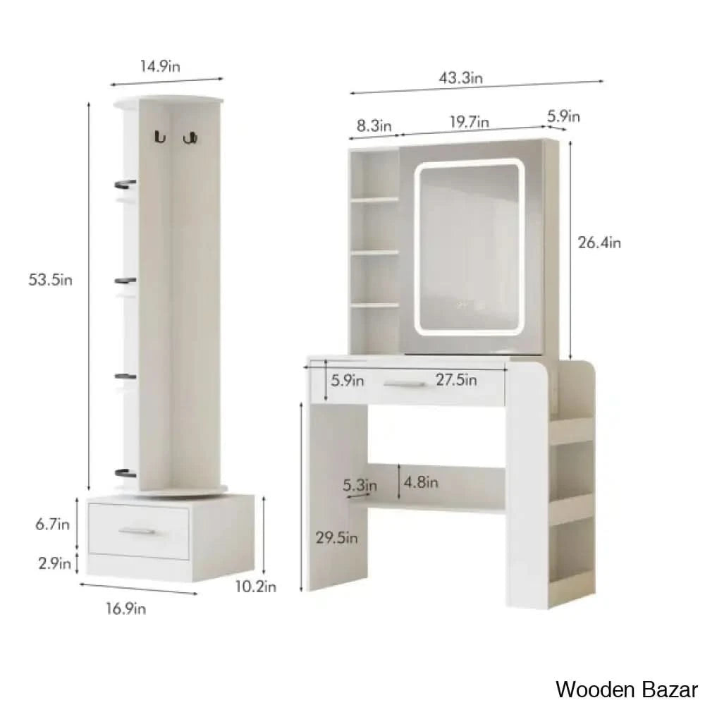 Peter Full View Vanity Dressing Table With Lighted Mirror