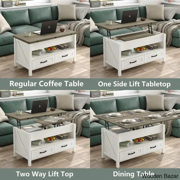 Phelagen Lift Top Coffee And Center Table With Storage 4-In-1 Design For Living Room