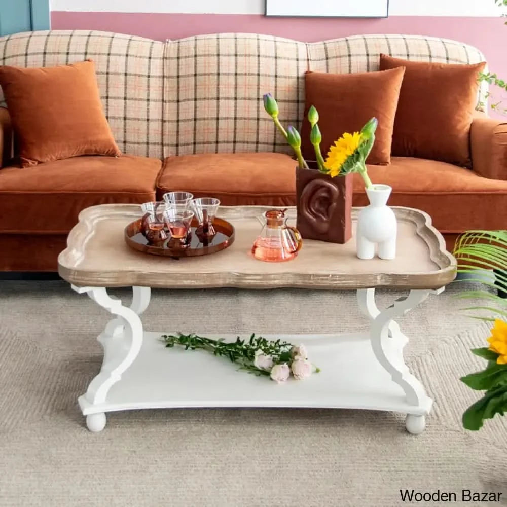 Plaisance Rustic Farmhouse Cottage Core Coffee Table Natural Tray Top
