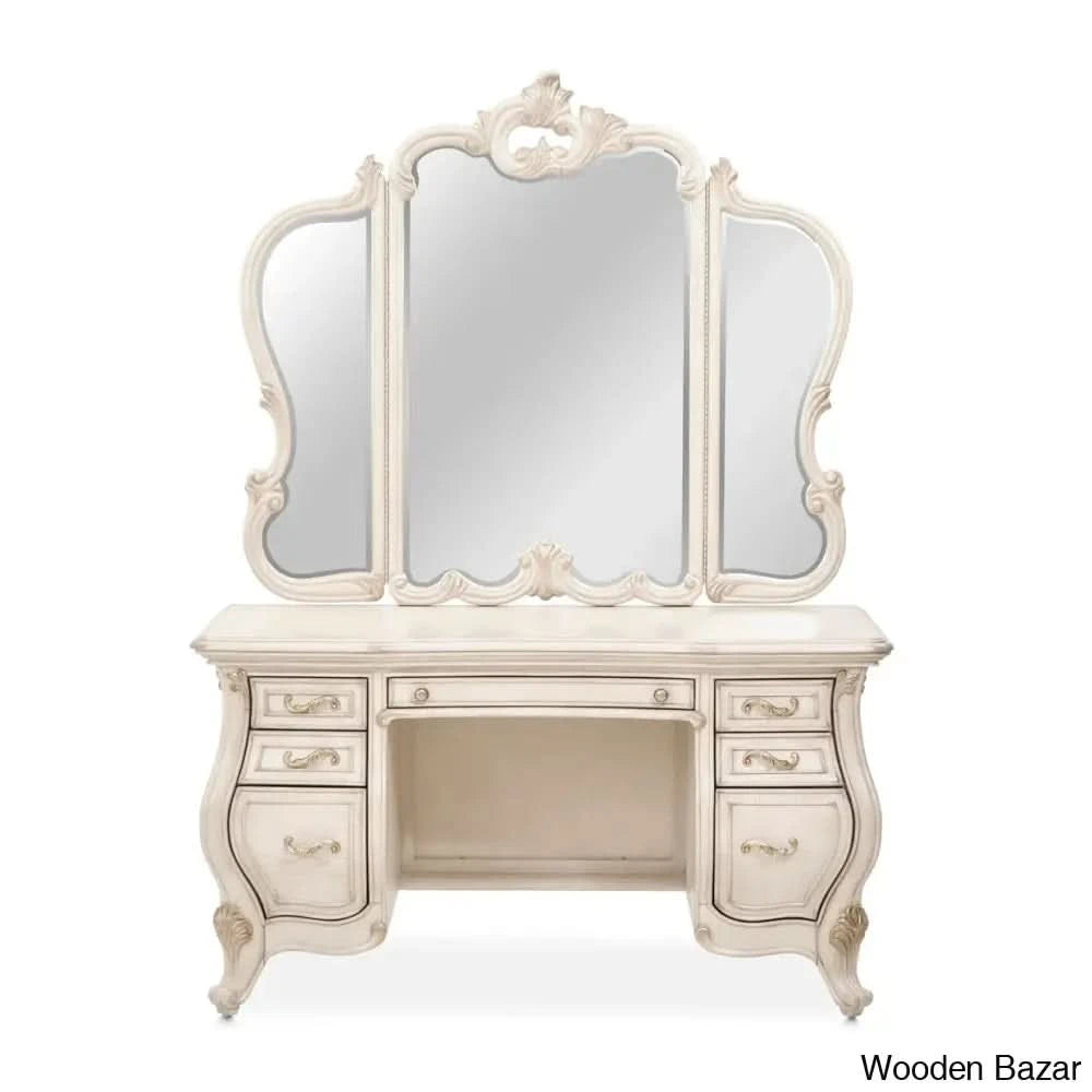 Platine De Royale Vanity Dressing Table With Mirror And Stool