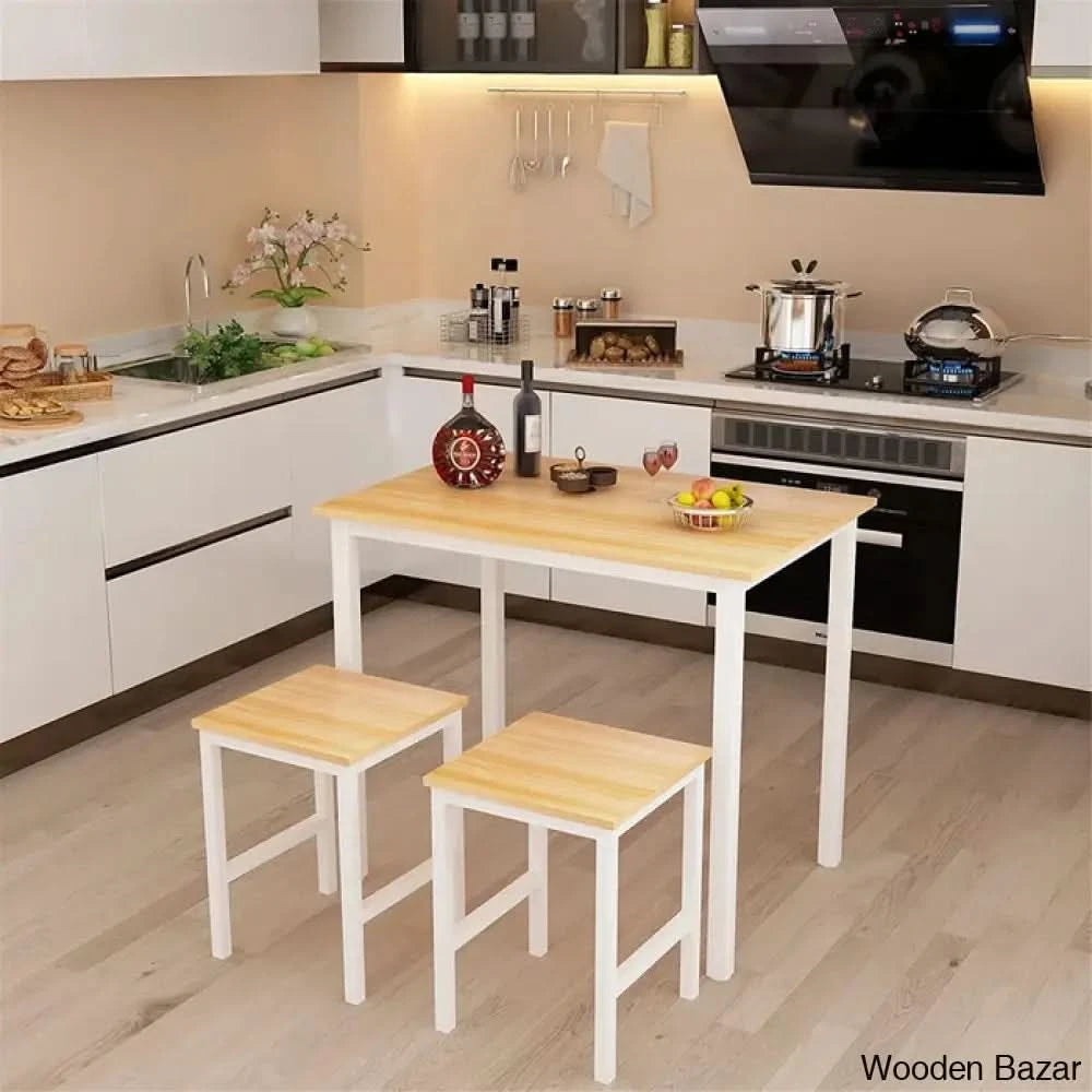 Porren New 2 Seater Dining Table Set - Wooden Bazar Natural//White/Natural/White