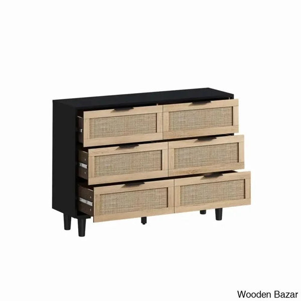 blue rattan dresser Celine Four Drawer Rattan Chest