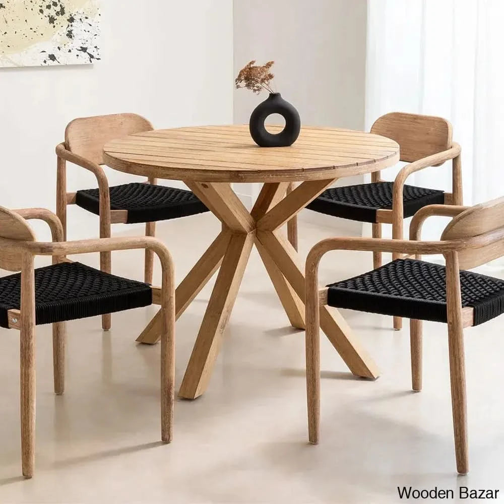 Potter Latest Round Dining Table Set With Armrests - Wooden Bazar Black