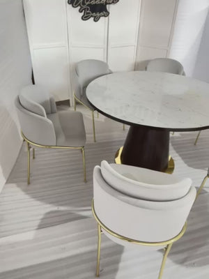 Mid-Century Modern 7 Piece Dining Room Sets 48" Round Dining Table White 6 Side Chairs - Wooden Bazar