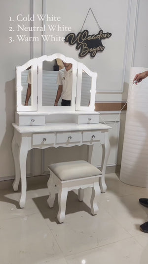 Antimony Vanity Dressing Table With Stool and Mirror - Wooden Bazar