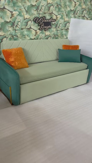 79" King Sleeper Sofa Green Upholstered Convertible Sofa Bed - Wooden Bazar