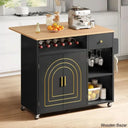 Priscila Wood Kitchen Cart Trolley Cart Cabinet Kitchen Island With Storage Black