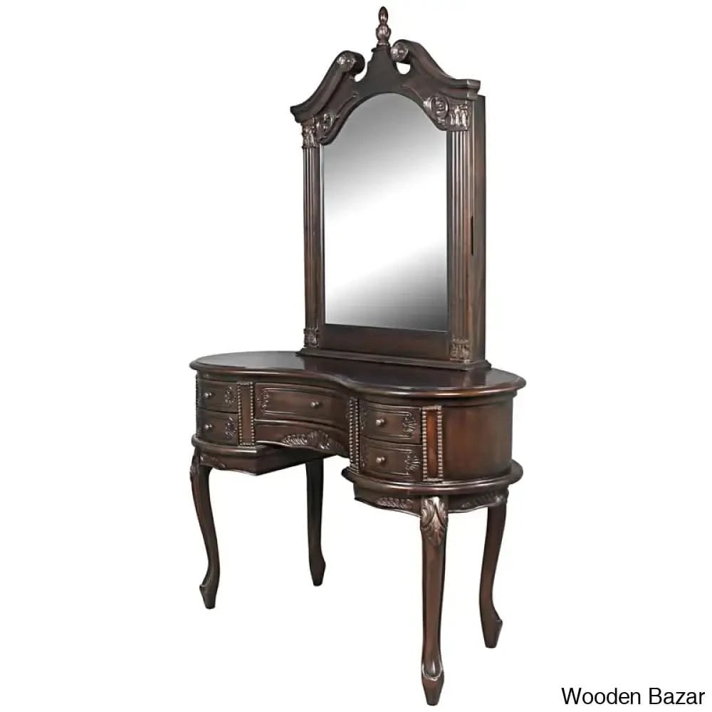 Queen Anne Vanity Dressing Table With Mirror And Stool Set