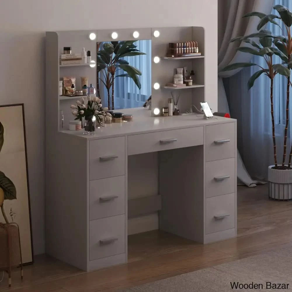Ragin Makeup Vanity Dressing Table With Usb Power Outlet And 3 Modes Adjustable Brightness Light