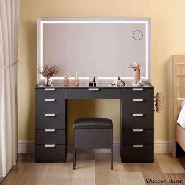 Ramayo Vanity dressing table Mirror with LED Light with 11 Drawers and Ramayo Vanity dressing table Mirror with LED Light with 11 Drawers and