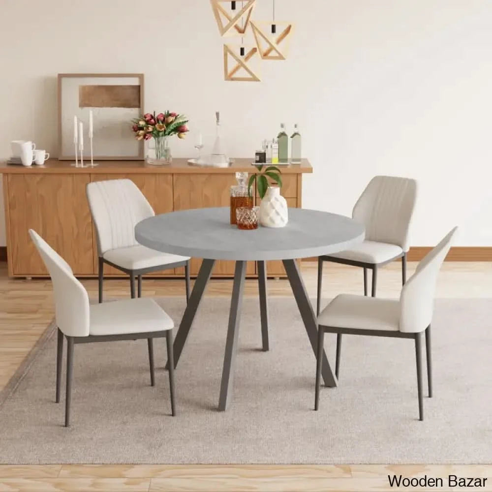 Ranjiosh 35.4’’ Round Dining Table Set | Sleek Modern Kitchen For 4People White