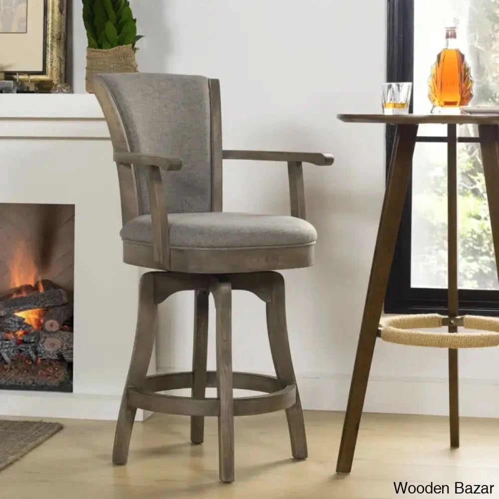 Ranksv Swivel Modern Counter & Bar Stool Set Of 2 - Wooden Bazar Heathered Gray / (27’’ Seat Height)